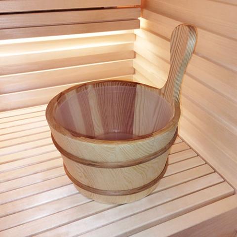 SaunaLife Accessory Package 4 (Wooden 1-Gallon Sauna Bucket, Wood Ladle and White Thermometer)