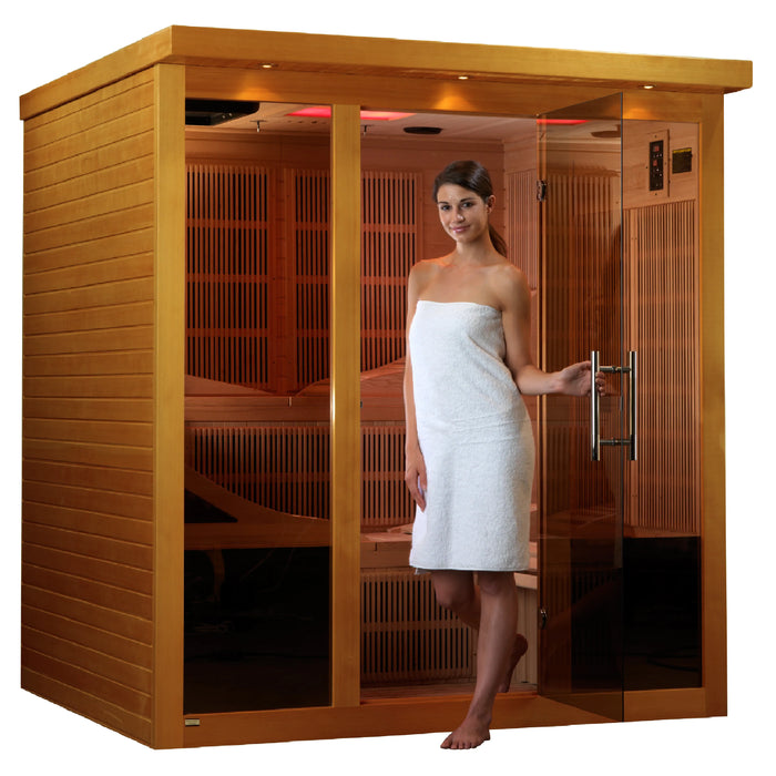 Golden Designs Dynamic Monaco 6-person Ultra Low EMF FAR Infrared Sauna Canadian Hemlock